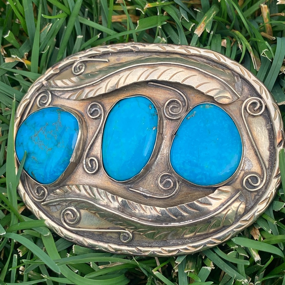 Vintage Navajo Turquoise, Nickel Silver Belt Buckle
